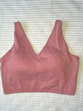90 Degree By Reflex Ribbed V-Neck Crop Tank - Dusty Rose